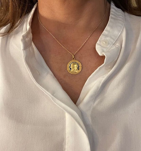 Pendentif Médaille de la Vierge Marie ancienne, à décor émaillé 58 Facettes