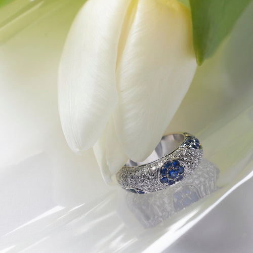 Bague 57 BAGUE SAPHIRs PAVAGE DIAMANTS 58 Facettes 1