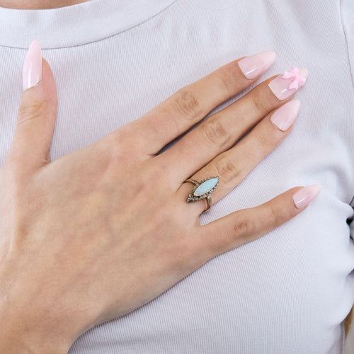 Bague 48 Bague marquise or rose et argent, opale et diamants 58 Facettes GU226