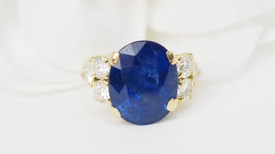 Bague Bague en or jaune, saphir de Ceylan et diamants 58 Facettes