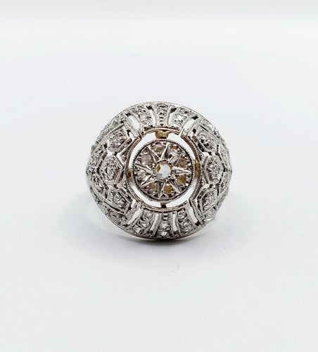 Bague 52 Bague boule Art Déco or blanc, diamant taille rose (circa 1920) 58 Facettes A04623