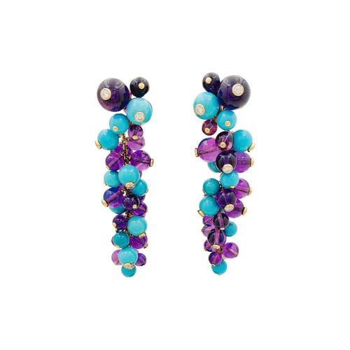 Boucles d'oreilles Boucles d'oreilles Cartier, "Délices de Goa", or rose, améthystes, turquoises et diamants. 58 Facettes 35057