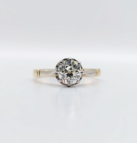 Bague solitaire art deco or jaune diamant taille ancienne