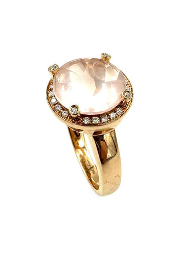 Bague 58 POIRAY. Collection "Filles Antik", bague or rose 18K, quartz rose et diamants 58 Facettes