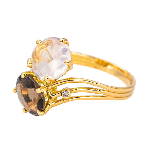Bague 55 Bague Toi et moi  Or jaune Quartz rose, Quartz fumé, Diamant 58 Facettes 4578560RV