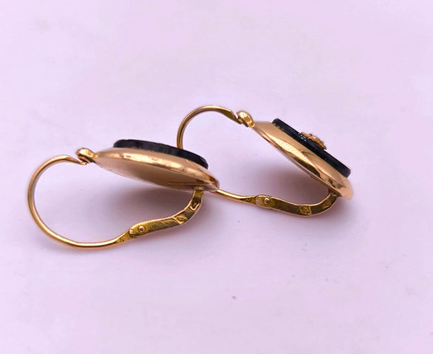 Boucles d'oreilles Boucles d'oreilles Napoléon III or, onyx et perle 58 Facettes