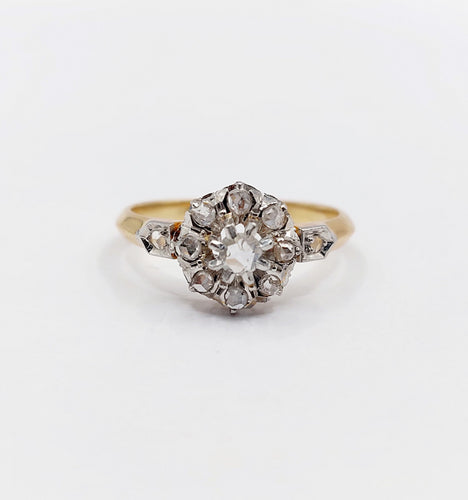 Bague 52.5 Bague marguerite victorienne or jaune, diamants taille rose (circa 1890) 58 Facettes A06138