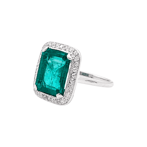 Bague 54 Bague ancienne, émeraude, platine et diamants. 58 Facettes 34441