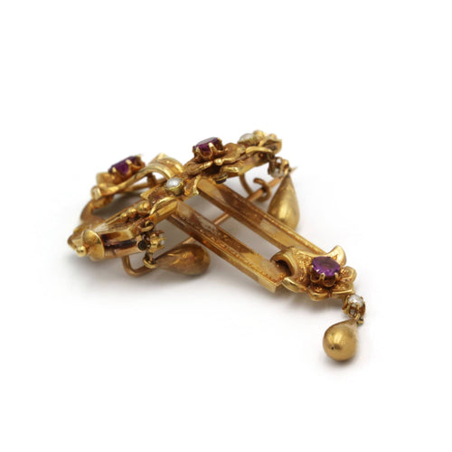 Broche Broche Napoléon III - Or, Demi-perles & Grenats Rhodolites 58 Facettes 250398R