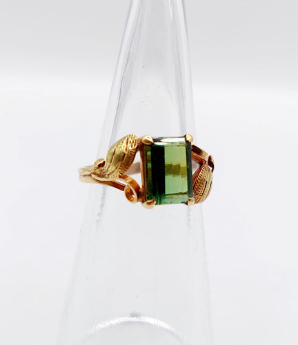 Bague 47.5 Bague art nouveau or 14k tourmaline et monture fleurie (circa 1910) 58 Facettes A06116