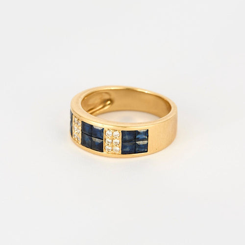 Bague 53 Bague bandeau or jaune, saphir calibrés et diamants 58 Facettes RL15