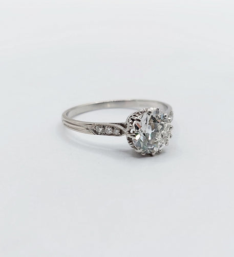 Bague 57.5 Bague solitaire Art Déco Platine, diamant taille ancienne 1,35 carat (circa 1920) 58 Facettes A05642