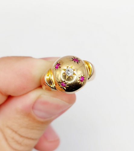 Bague 53 Bague art déco dôme bombé or rose diamant et rubis serti étoilé 58 Facettes A04368