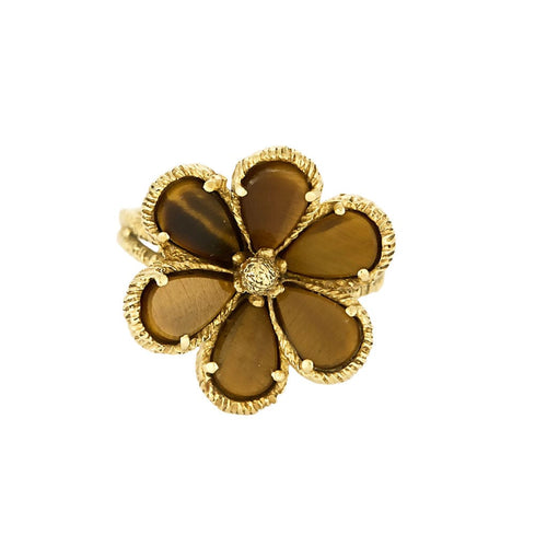 Bague 54 Bague "Fleur" en or jaune et quartz oeil de tigre 58 Facettes DIE1481