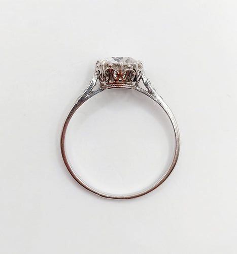 Bague 57.5 Bague solitaire Art Déco Platine, diamant taille ancienne 1,35 carat (circa 1920) 58 Facettes A05642