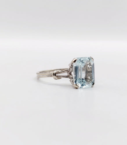 Bague 53 Bague cocktail art déco or blanc aigue marine 58 Facettes A05346