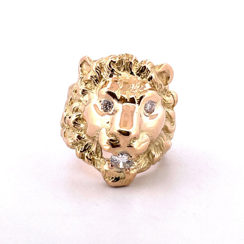 Bague Bague lion en or jaune massif 18 carats et diamants 58 Facettes