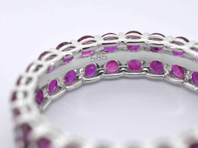 Bague 51 Bague d'éternité double en or blanc avec rubis 58 Facettes 2255
