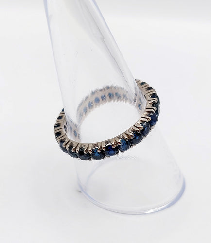 Bague 56 Alliance américaine art deco or blanc 14k saphirs bleus naturels 58 Facettes A06112