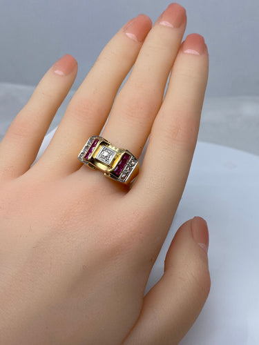 Bague 58 Bague Tank diamants & rubis synthétiques 58 Facettes