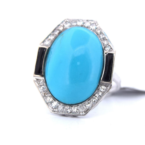 Bague Bague en or blanc avec turquoise et onyx 58 Facettes