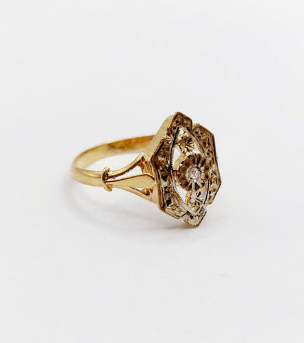 Bague 53.5 Bague marquise Art Déco or jaune, diamant taille rose (circa 1910) 58 Facettes A06376