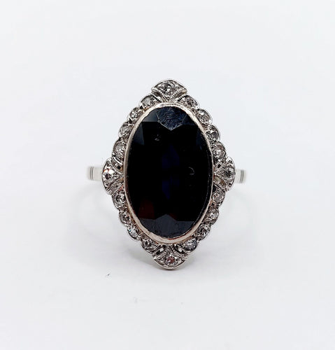 Bague 50 Bague pompadour art déco en platine, saphir 4,30 carats et diamants tailles anciennes 58 Facettes A06672