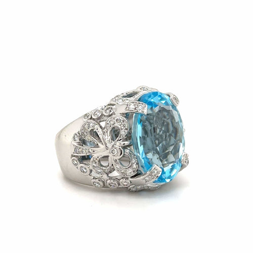 Bague 55 Bague or blanc topaze et diamants 58 Facettes 1.0000076/2
