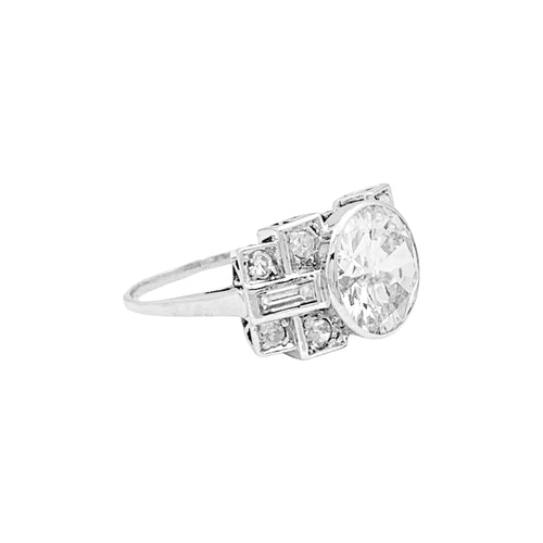 Bague 55 Bague art déco platine, diamant environ 2,80 cts. 58 Facettes 34923