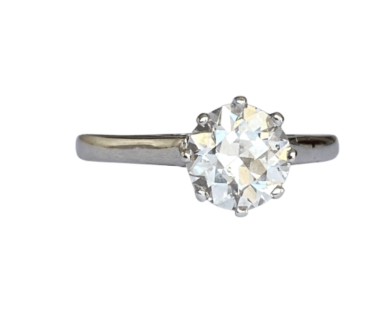 Bague 53.5 Solitaire en or, style Art déco tardif, serti d'un diamant taille brillant ancien de 1,14 carat. 58 Facettes