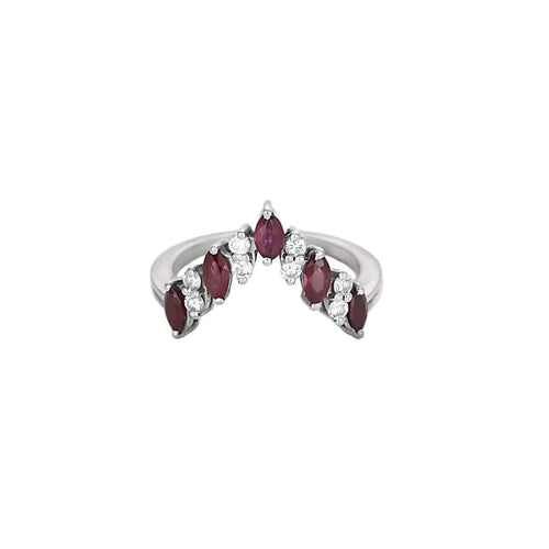 Bague aigrette en or blanc, rubis et diamants