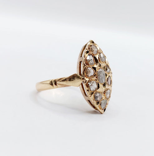Bague 56 Bague marquise ancienne or rose, diamants taille rose 58 Facettes A05645