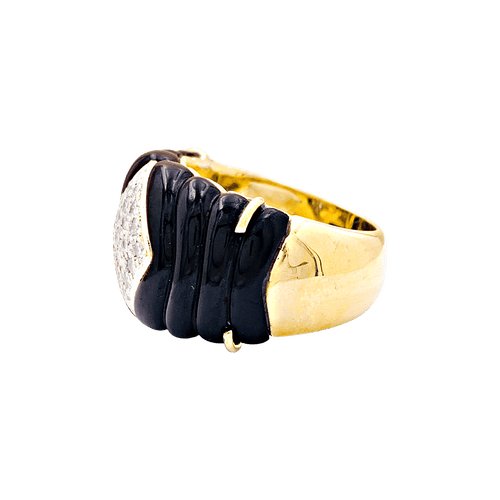 Bague 53 Bague bandeau en or jaune, diamants et onyx. 58 Facettes 34717