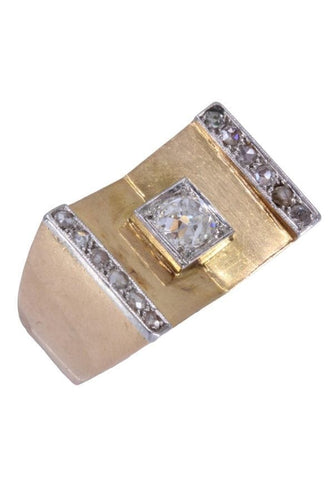 Bague 53 Bague Tank ors jaune et blanc, diamants 58 Facettes 083851