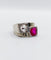 Bague 47 Bague chevalière art deco or blanc 18k et platine ornée d'un diamant taille rose et d'un rubis synthétique 58 Facettes A04973