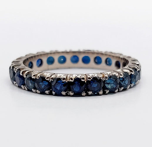 Bague 56 Alliance américaine art deco or blanc 14k saphirs bleus naturels 58 Facettes A06112