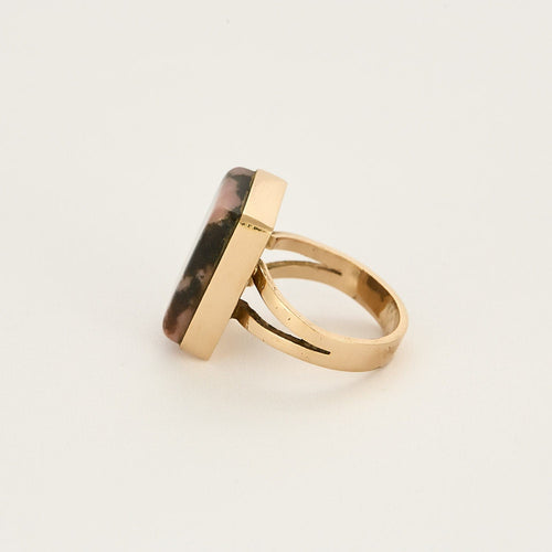Bague 51 Bague moderniste en or jaune et Rhodonite 58 Facettes SQU3537
