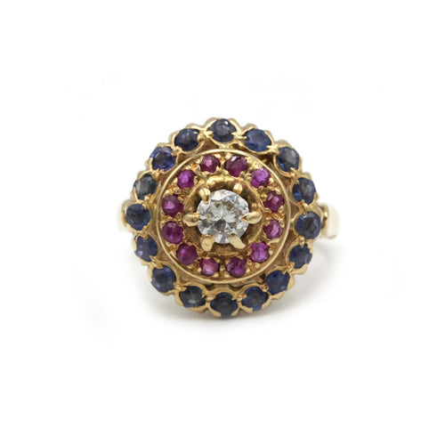 Bague - Or jaune rubis, saphirs et diamants
