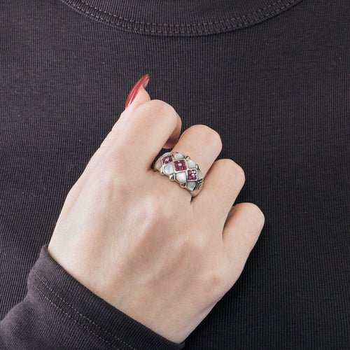Bague 54 Bague Jonc Or Blanc Nacre et Rubis 58 Facettes