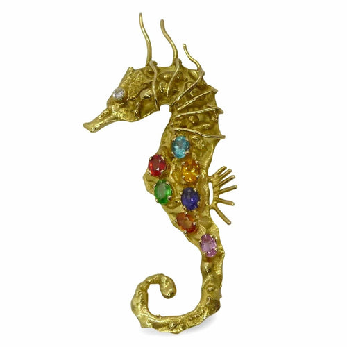 Broche Broche hippocampe or jaune Roland Schad et pierres fines 58 Facettes