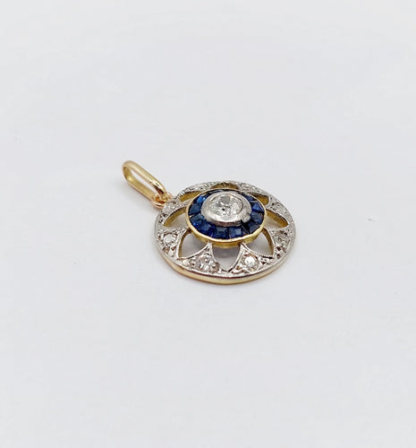 Pendentif Pendentif art deco or 18k diamant taille ancienne et saphirs calibrés (circa 1920) 58 Facettes A05715