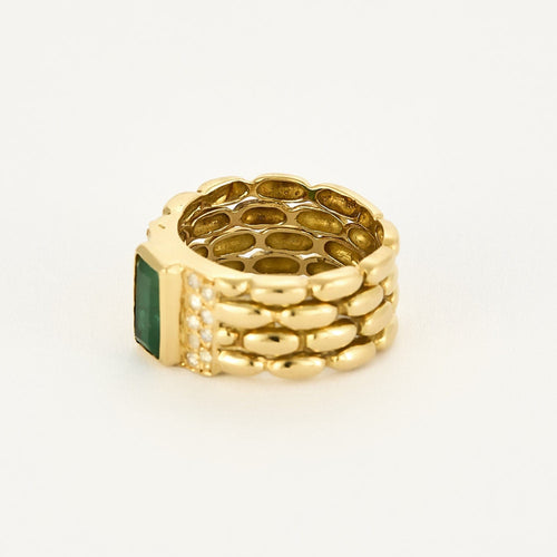 Bague Bague en or jaune, émeraude et diamants 58 Facettes B240805