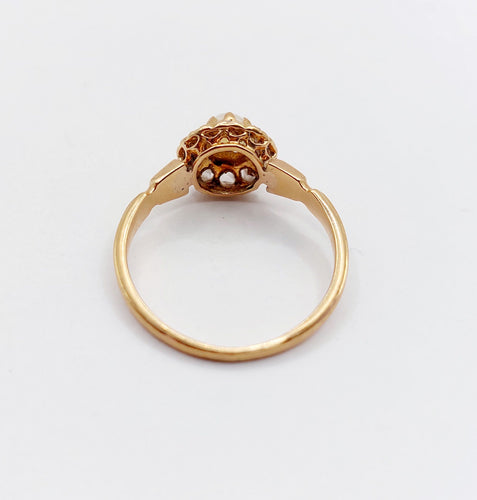 Bague 48.5 Bague marguerite antique or rose 18k perle et diamants taille roses (circa 1900) 58 Facettes A06176