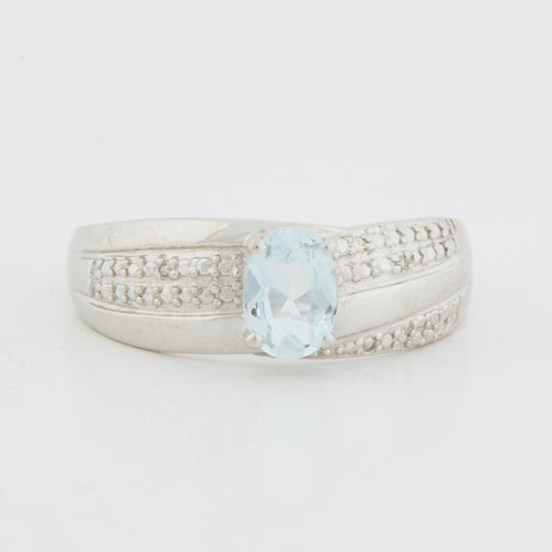 Bague 62 BAGUE OR BLANC AIGUE-MARINE 58 Facettes RÉF 1006/16