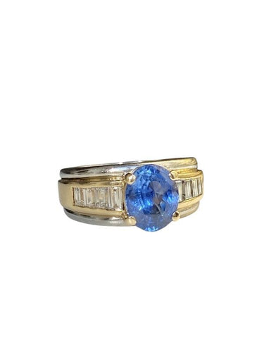 Bague 54 Bague en or jaune et blanc 18K saphir et diamants 58 Facettes