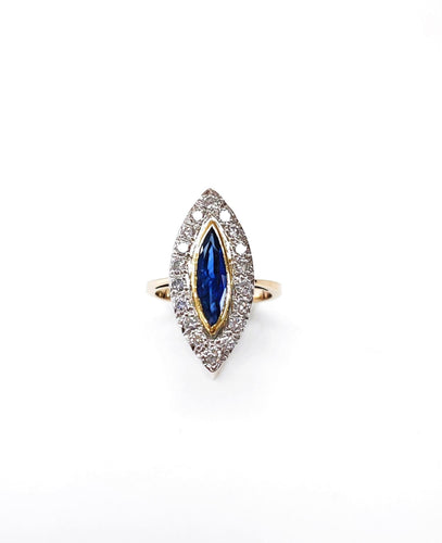 Bague 54.5 Bague marquise or jaune platine saphir et diamants 58 Facettes Bag.marq.1281.3