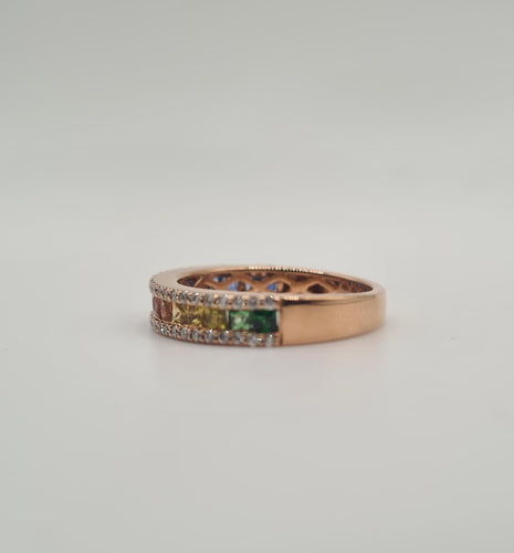 Bague 54 Bague or rose sertie de diamants et saphir multi-couleur 58 Facettes