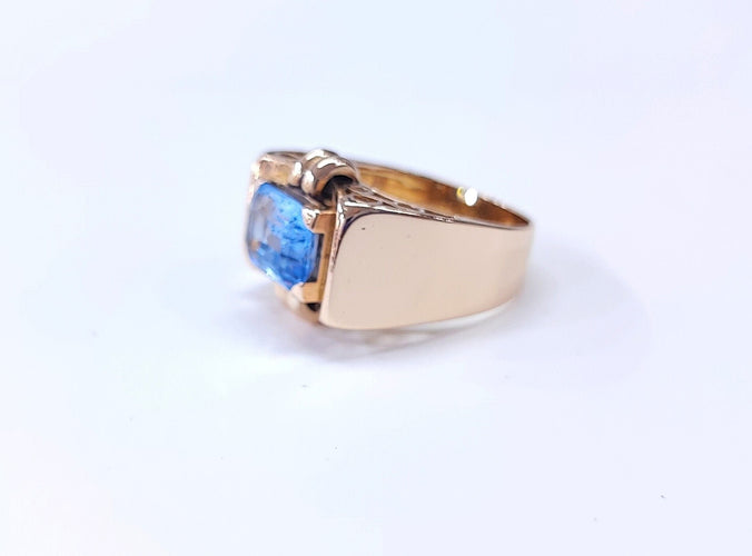 Bague 58 Bague tank en or 18k et aigue-marine 58 Facettes BagTankBleu.2071