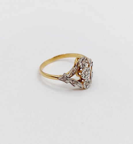 Bague 52 Bague antique diamants taille roses en or 18k monture fleurie 58 Facettes A06398