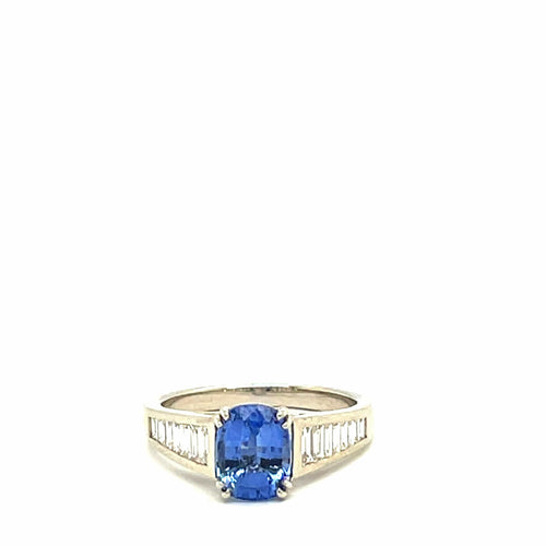 Bague Bague Or Blanc 18 Carats Saphir Certifié et Diamants 58 Facettes